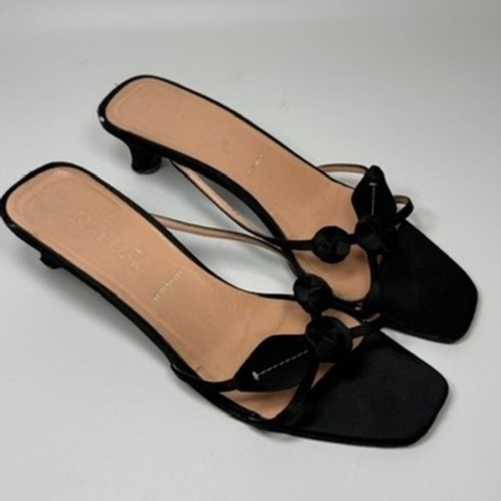 Prada Womens 39.5 Black Satin Strappy Kitten Heel Sandals Mules Y2K Italy - Picture 3 of 16